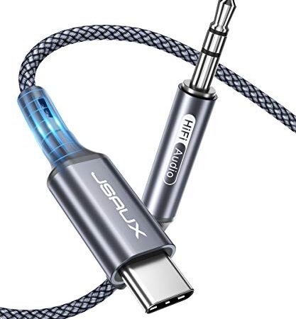 JSAUX USB C auf Aux Kabel 1M, USB Typ C auf 3.5mm Klinke Kabel Audio, Dauerhaft Aux USB C Kabel für Huawei P40/P30/P20/Mate20, Samsung Galaxy S22/S21/S20/Note20/Note10/Note10+, Auto-Lautsprecher Grau