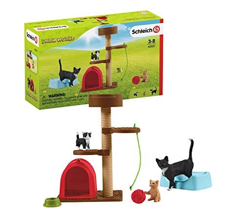 Schleich 42501 Farm World Spielset - Spielspaß für niedliche Katzen, Spielzeug ab 3 Jahren,5.5 x 11.5 x 19 cm