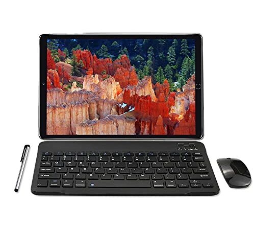 Tablet 10 Zoll Android 10.0 - YOTOPT 4G LTE Tablet PC, Octa-Core 1.6Ghz SC9863, 4GB RAM, 64GB ROM mit Tastatur Maus Und Zubehör, Dual SIM, WLAN, GPS, Bluetooth, Schwarz