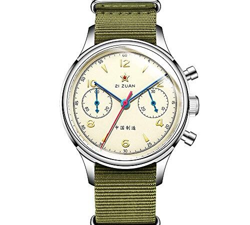 Polandball Möwe Uhr Männer 1963 Chronograph 50m wasserdichte Uhr Luft Mechanische Uhr ST1901. Bewegungsmechanische Uhr (Color : A, Size : 38mm)
