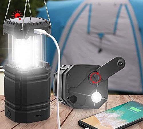 Solar Camping Handkurbel Laterne, Tragbare Ultrahelle LED-Taschenlampe, 30-35 Stunden Laufzeit, USB-Ladegerät, 3000mAh Power Bank, Elektronische Laterne für den Außenbereich, Wanderlesung, Notfall
