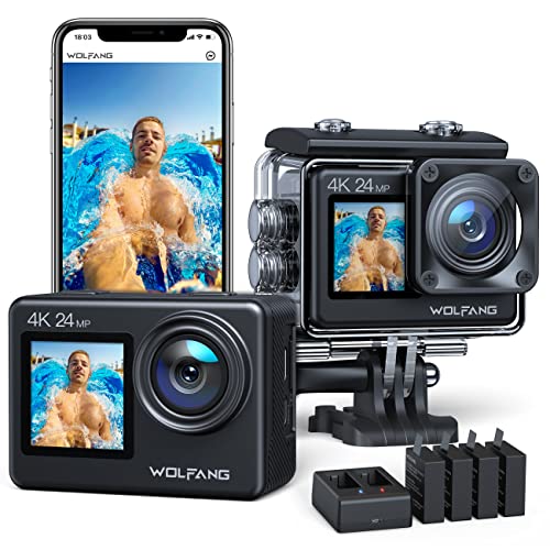 Action Cam 4K 60fps 20MP WiFi EIS Anti-Shake Unterwasserkamera wasserdichte 40m Touchscreen Ultra HD Helmkamera 170° Weitwinkel 2x1350mAh Akkus Wiederaufladbar und Helmzubehör-Kits 