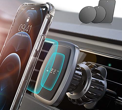LISEN Handyhalterung Auto Magnet 2021 Upgraded Clamp Handyhalter Auto Zubehör Lüftung KFZ Handy Halterung mit 6 Starke Magnet 3 Metallplatte, Kompatibel für iPhone Samsung Huawei Smartphone