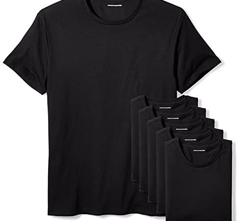 Amazon Essentials Herren Unterhemden mit Rundhalsausschnitt, 6er-Pack, Schwarz, M