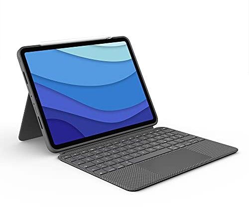 Logitech Combo Touch iPad Pro 11 Zoll (1., 2., 3. Gen - 2018, 2020, 2021) Keyboard Case, Abnehmbare Tastatur-Case, Click-Anywhere Trackpad, Smart Connector, Deutsches QWERTZ-Layout - Grau