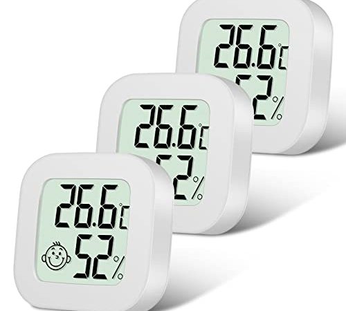 Flintronic Mini LCD Thermometer, 3 Stück Digital Thermometer Innen, Hygrometer Innen, Thermometer Hygrometer, Kabelloses, Luftfeuchtigkeit Meter für Babyzimmer Wohnzimmer Büro Gewächshaus(Weiß)