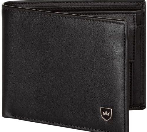 KRONENSCHEIN® - Echtleder Portemonnaie groß - Lederbörse für Herren - Premium Geldbörse mit RFID Schutz - Brieftasche aus echtem Leder - hochwertiger Männer Geldbeutel in Schwarz