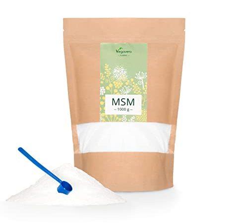 MSM Pulver 1000 g Vegavero ® | 99,9% rein Methylsulfonylmethan | kristallines Pulver | Organischer Schwefel | Laborgeprüft & Ohne Zusatzstoffe | Vegan