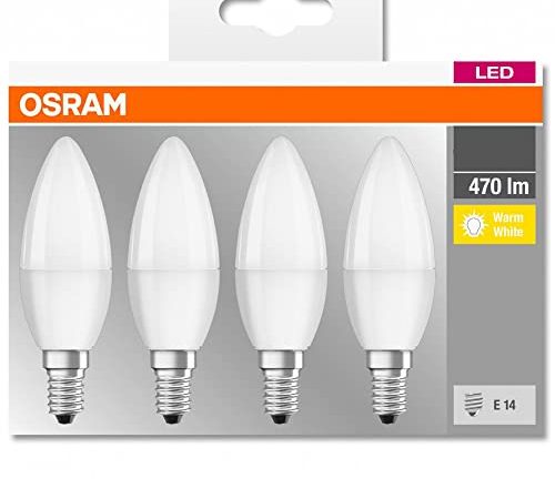 Osram Lamps LED Base Classic B Lampe, in Kerzenform mit E14-Sockel, nicht dimmbar, Ersetzt 5.5W = 40 Watt, Matt, Warmweiß - 2700 Kelvin, 4 Stück (1er Pack)