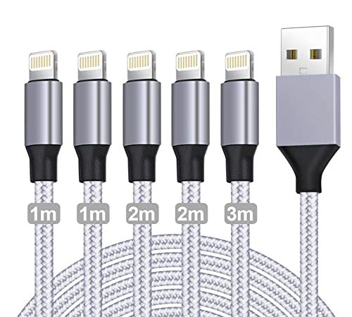 iPhone Ladekabel, Apple MFi Zertifiziert Datenkabel für iPhone 13 Kabel(5Pack-1/1/2/2/3m) USB A auf Lightning Kabel Kompatibel mit iPhone 13 12 11 Pro XS Max XR X 8 Plus 7 Plus 6 Plus 5s SE (Grey)