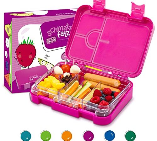SCHMATZFATZ Junior Brotdose Kinder mit Fächern| BPA Frei Lunchbox Kinder| Bento Box Kinder | Brotbox| Snackbox | Perfekt für Schule, Kindergarten & Unterwegs (Lila)