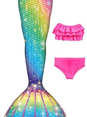shepretty Meerjungfrau Schwanz mit Bikini-Set für Mädchen Schwimmen Kostüme,JCKA09+WJF48wupu,120