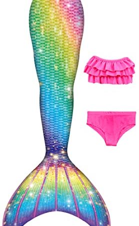 shepretty Meerjungfrau Schwanz mit Bikini-Set für Mädchen Schwimmen Kostüme,JCKA09+WJF48wupu,120