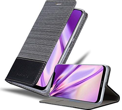 Cadorabo Hülle für Nokia 7.1 2018 Plus in GRAU SCHWARZ - Handyhülle mit Magnetverschluss, Standfunktion und Kartenfach - Case Cover Schutzhülle Etui Tasche Book Klapp Style