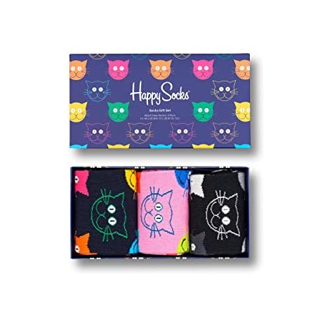 Happy Socks 3-Pack Mixed Cat Socks Gift Set, farbenfrohe und fröhliche, Socken für Männer und Frauen, Mehrfarbig (36-40)