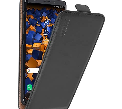 mumbi Echt Leder Flip Case kompatibel mit Samsung Galaxy S9+ Hülle Leder Tasche Case Wallet, schwarz