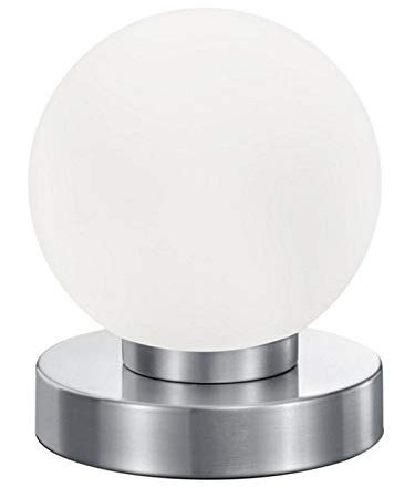 Reality Leuchten Tischleuchte Prinz R5400-07, Metall Nickel matt, Glas weiß, E14 exklusive, 4-fach Touch Dimmer, 15 x 12 x 12 cm