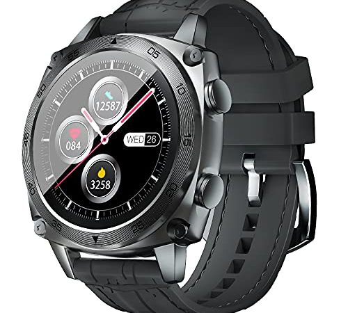 CUBOT C3 Smartwatch Herren, Android Wear Fitnessuhr, 5ATM Wasserdicht Uhr, Rund Watch mit Schrittzähler, iOS/Android kompatibel Armbanduhr, Grau