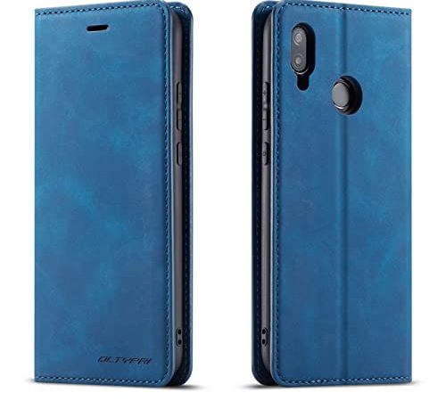 QLTYPRI Hülle für Huawei P20 Lite, Premium Dünne Ledertasche Handyhülle mit Kartenfach Ständer Flip Schutzhülle Kompatibel mit Huawei P20 Lite - Blau