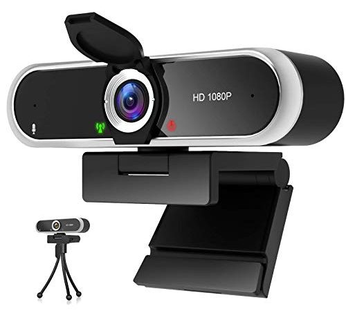 Webcam 1080P mit Mikrofon und Webcam Abdeckung, Stativ, Plug & Play, mit automatischer Lichtkorrektur, für Laptop, PC, Desktop, für Live-Streaming, Videoanruf, Konferenz, Online-Unterricht, Spiel