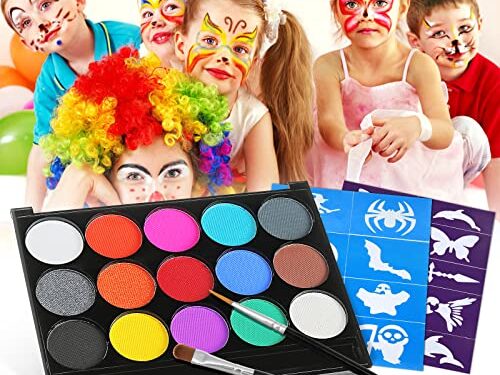 Skymore Kinderschminke Schminke Set, Face Paint Set, Schminkfarbe Kit für Kinder, Körperfarben mit Pinsel, Bodypainting Kit für Karneval