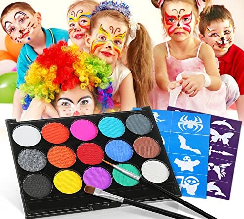 Skymore Kinderschminke Schminke Set, Face Paint Set, Schminkfarbe Kit für Kinder, Körperfarben mit Pinsel, Bodypainting Kit für Karneval